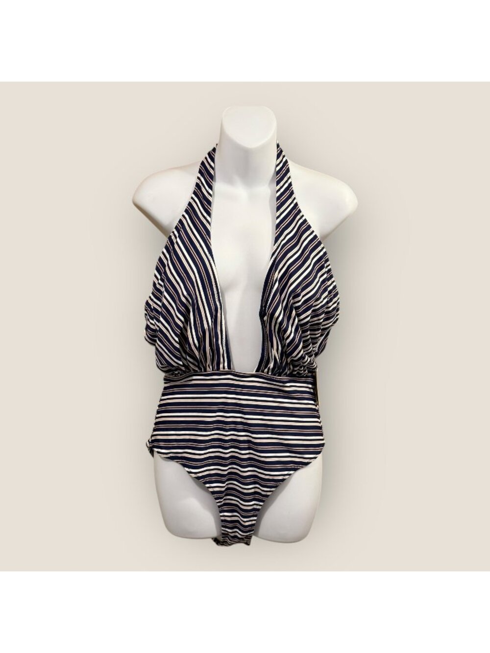 Striped Halter One-Piece Swimsuit By Cupshe Womens Swimwear Size L New Swim
